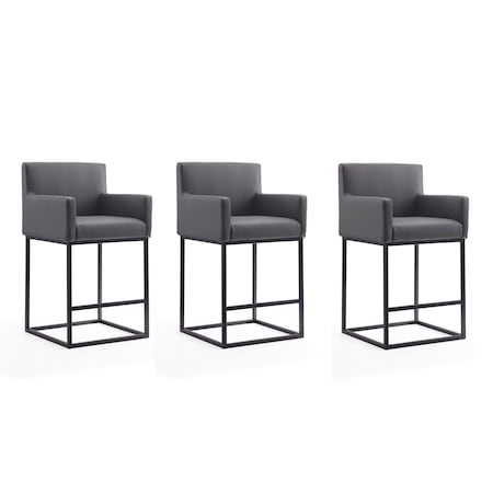 Manhattan Comfort Ambassador Counter Stool in Grey and Black (Set of 3) 3-CS010-GY
